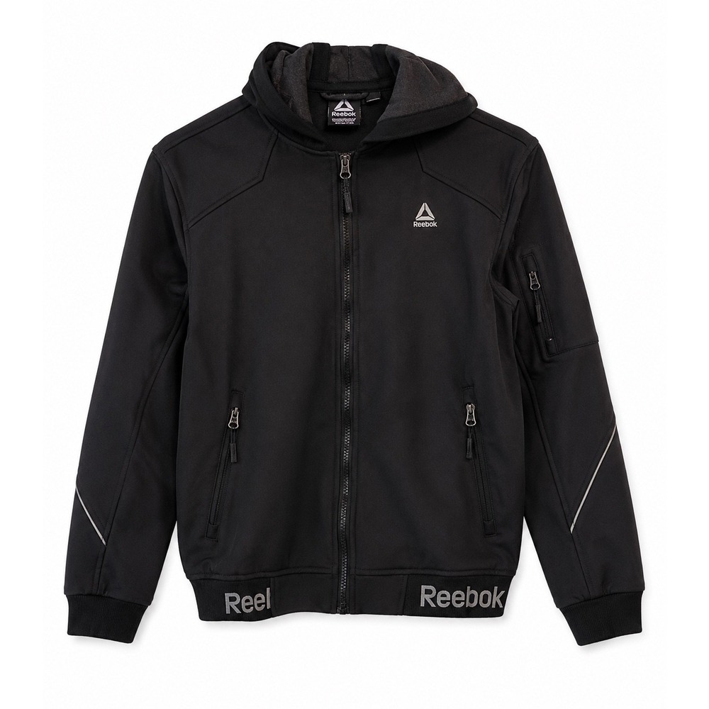 Reebok Boys Softshell Hooded Jacket Youth XL 14-16 Black Full Zip Athletic Coat